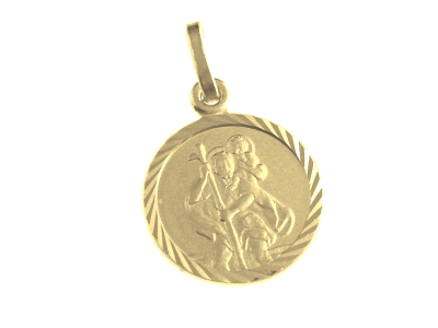 [MDP-10KRI010] Saint Christopher Medal - 925% Silver 3μm Gold Plated (Ø14mm)