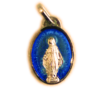 [MDP-10WON007E] Wundertätige Medaille - Blaue Emaille - 925% Silber 3μm Vergoldet - Oval (12x16mm)