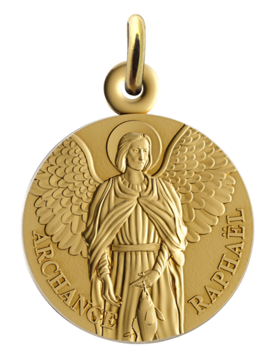 [MDP-46RAP16] Heiliger Raffael Medaille - Vergoldet Messing 3μm (Ø16mm)