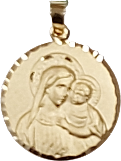 [MDP-48M3279] Medaille OLV met Kind/geslepen rand - zilver 925‰ verguld 3µm (Ø18mm)