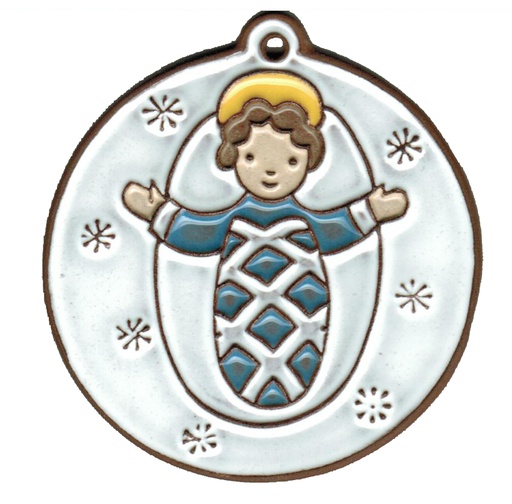 [MDW-58VG68C] Wiegmedaillon Kindje Jezus/keramiek - wit/donkerblauw