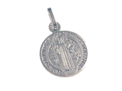 [MDZ-10BEN010] Hl. Benedikt-Medaille - 925% rhodiniertes Silber (Ø14mm)
