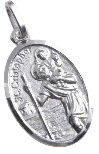 [MDZ-10KRI020] Medaille des Heiligen Christophorus - 925% rhodiniertes Silber - Oval (16x22mm)