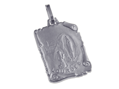 [MDZ-10LOU020PK] Medaille Unserer Lieben Frau von Lourdes/Pergament - rhodiniertes Silber 925‰ (16x22mm)