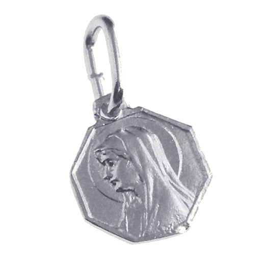 [MDZ-10OLV008] Médaille Vierge - Argent 925% rhodié - hexagonale (9x9mm)