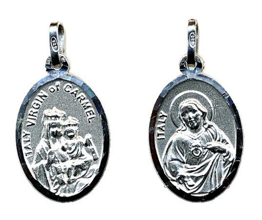 [MDZ-10SCA020] Scapular Medal - 925% Rhodium-plated Silver - Oval (16x22mm)