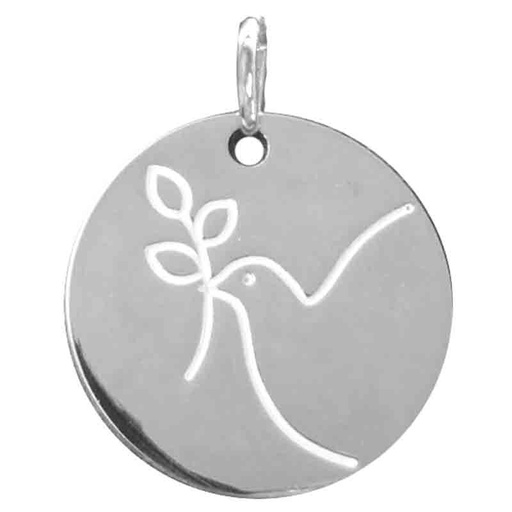 [MDZ-46DF938] Médaille Colombe de Paix - argent 925% rhodié (Ø18mm)