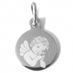 [MDZ-46ENG291] Little Angel Medal - 925% rhodium-plated silver (Ø12mm)