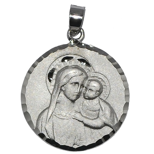 [MDZ-48M3279] Medaille Muttergottes mit Kind/Schliff - rhodiniertes Silber 925‰ (Ø18mm)