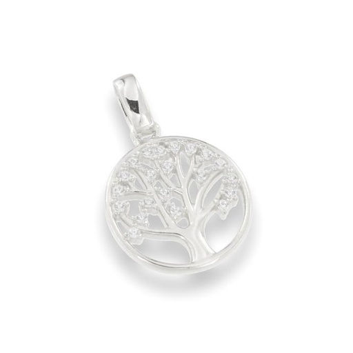 [MDZ-49ADV02] Pendentif Arbre de vie/zirconium - argent rhodié 925‰ (Ø14mm)