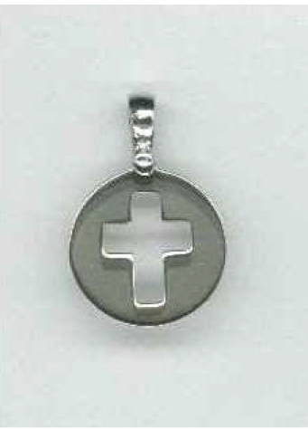 [MDZ-53CR01] Médaille Croix/Découpage - argenté 925‰ (Ø15mm)