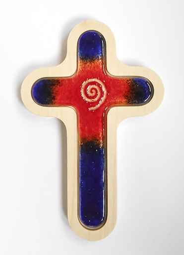 [MKR-01BSVERDF] Croix murale bois/verre 'Perpetuum Mobile' (105x160mm)