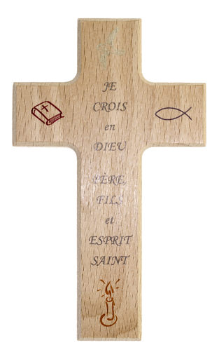 [MKR-01TFR014K] Kinderkruis 'Je crois en Dieu' - hout (90x150mm)