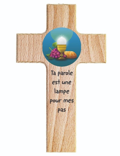 [MKR-01TFR016K] Holzkreuz - Buche natur - Ta parole éclaire... (90x150mm)