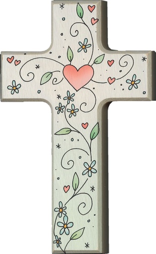 [MKR-01TFR603] Kinderkruis hartje en guirlandes - hout (90x150mm)