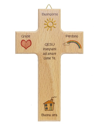 [MKR-01TIT004K] Kinderkreuz '4 Wörter'/Italienisch - holz (90x150mm)