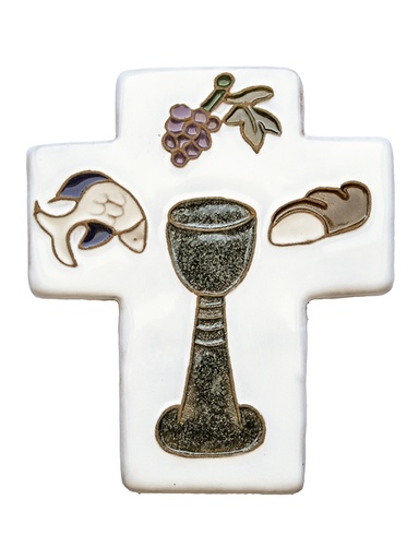 [MKR-02CPP1B] Cross ceramic - Calice & 3 symbols - green (90x105mm)
