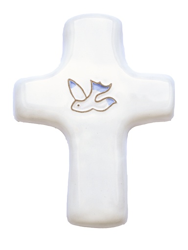 [MKR-02DF1A] Croix céramique - Colombe - blanche (85x115mm)