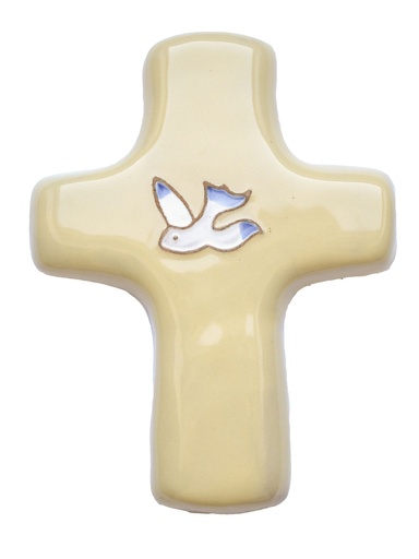 [MKR-02DF1C] Kruisbeeld keramiek - Duif - zandkleur (85x115mm)