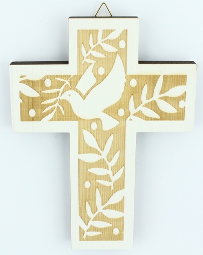 [MKR-07COL18] Kreuz Taube mit Palmzweige - lasiert (130x180mm)