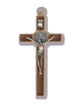 [MKR-09BEN838BR] Kruisbeeld Benedictus/metaal - email/bruin (100x200mm)