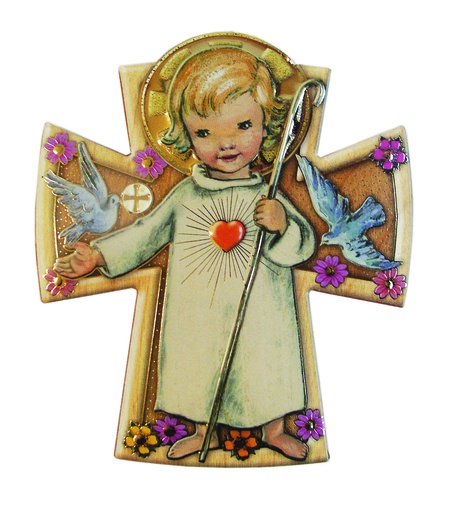 [MKR-09COM1347] Croix murale 'Ange/coeur-colombe' (100x120mm)