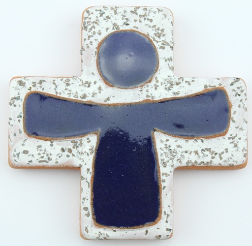 [MKR-13F170E] Keramik Kreuz - Kind - Grau/Blau (75x75mm)