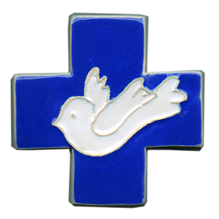 [MKR-13F171A] Keramik Kreuz - Taube - Weiss/Blau (75x75mm)