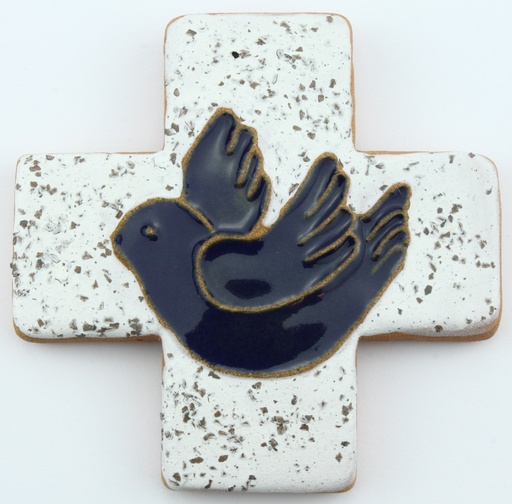 [MKR-13F171E] Keramik Kreuz - Taube -Grau/Blau (75x75mm)