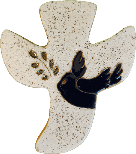 [MKR-13F231E] Croix céramique - Colombe de paix - blanc moucheté/bleu (120x130mm)