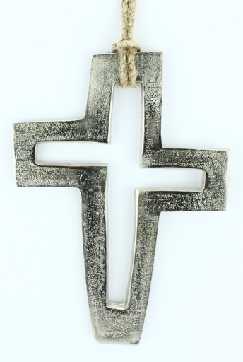 [MKR-30ALU090] Alu Hänger Kreuz mit Jute Band (130x190mm)