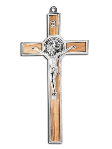 [MKR-35BEN20OL] Croix St Benoit/métal - bois d'olivier (100x185mm)