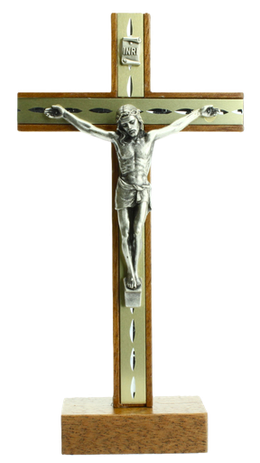 [MKR-35HTV09] Croix sur pied - bois/métal avec christ (85x165mm)