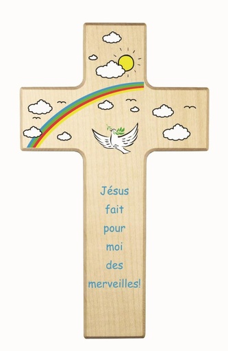 [MKR-41TFR442] Kinderkreuz holz - 'Jésus fait pour moi...' (90x150mm)