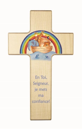 [MKR-41TFR454] Kinderkreuz Holz - 'En Toi, Seigneur...' (90x150mm)
