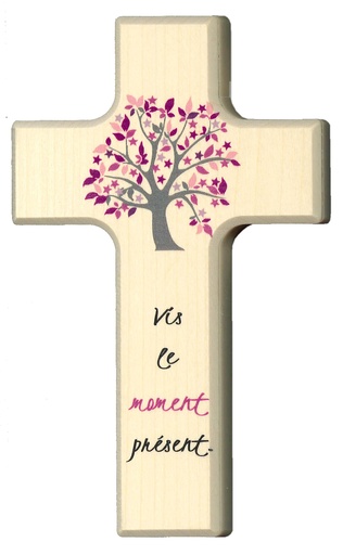 [MKR-41TFR527] Holzkreuz - 'Vis le jour...' - Rosa (90x150mm)