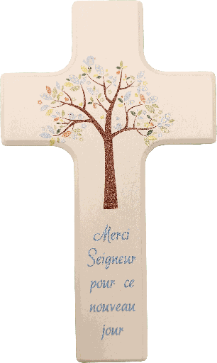 [MKR-41TFR540BL] Croix enfant - bois/blanche - 'Merci Seigneur...'/bleu (90x150mm)