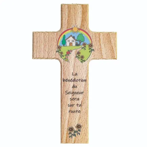 [MKR-41TFR545] Croix enfant bois - 'La bénédiction du Seigneur.'.. (90x150mm)