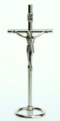 [MKR-54MTV105N] Kruisbeeld op voet vernikkeld - corpus vernikkeld (45x110mm)