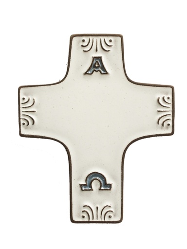 [MKR-58VG100AO] Keramik Kreuz - A & O - Weiss (70x90mm)