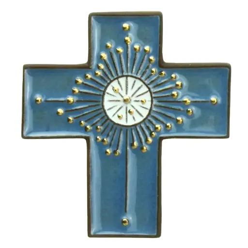 [MKR-58VG10B] Croix  céramique - Cercle rayonant - bleu foncée (80x90mm)
