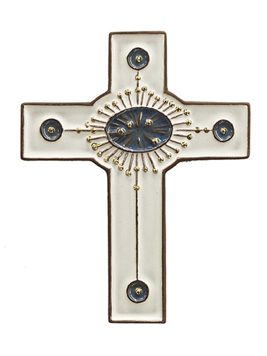 [MKR-58VG12A] Ceramic cross - Shinning circle - White (100x130mm)