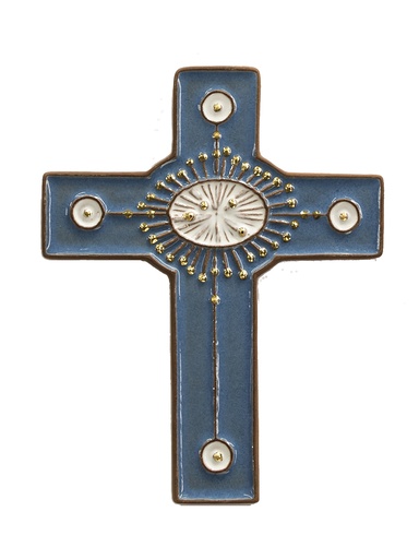 [MKR-58VG12B] Croix  céramique - Cercle rayonant - bleu foncée (100x130mm)