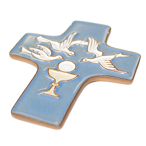 [MKR-58VG13C] Ceramic cross - Calice & 3 colombs - darkblue (95x120mm)