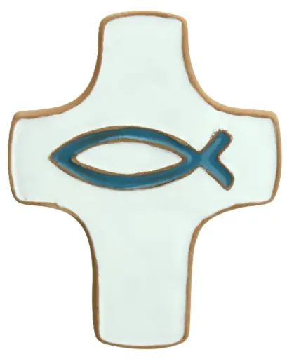 [MKR-58VG150A] Keramik Kreuz - Ichtus - Weiss/Blau (75x90mm)