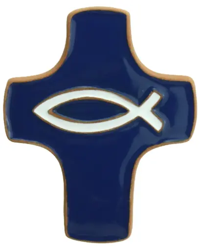 [MKR-58VG150C] Keramik Kreuz - Ichtus - Dunkelblau/Weiss (75x90mm)