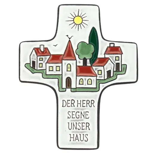 [MKR-58VG36A] Keramik Kreuz - 'Der Herr segne...' - Weiss (95x120mm)