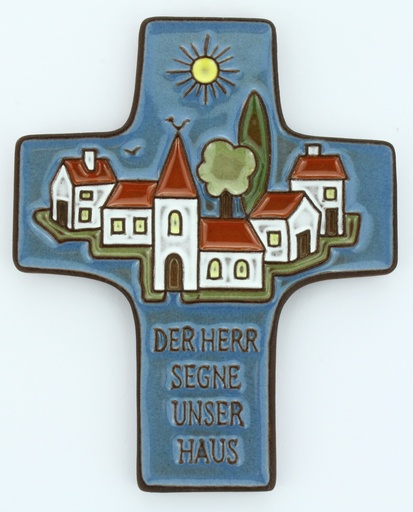 [MKR-58VG36C] Croix 'Der Herr segne unser Haus' - céramique/bleu foncé - 9