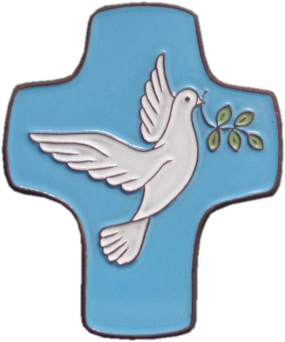 [MKR-58VG501B] Keramik Kreuz - Friedetaube - Blau (85x105mm)