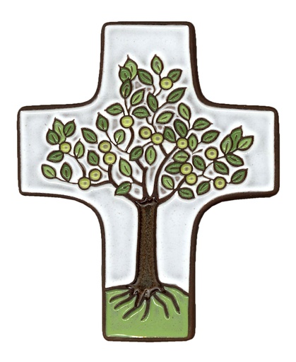 [MKR-58VG503A] Keramik Kreuz - Lebensbaum - Weiss (95x120mm)